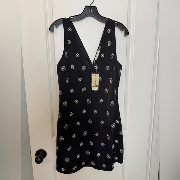 ramy brook black mini dress Ramy Brook Clementine Embellished Faux Leather Mini Dress in Black Floret main image 1